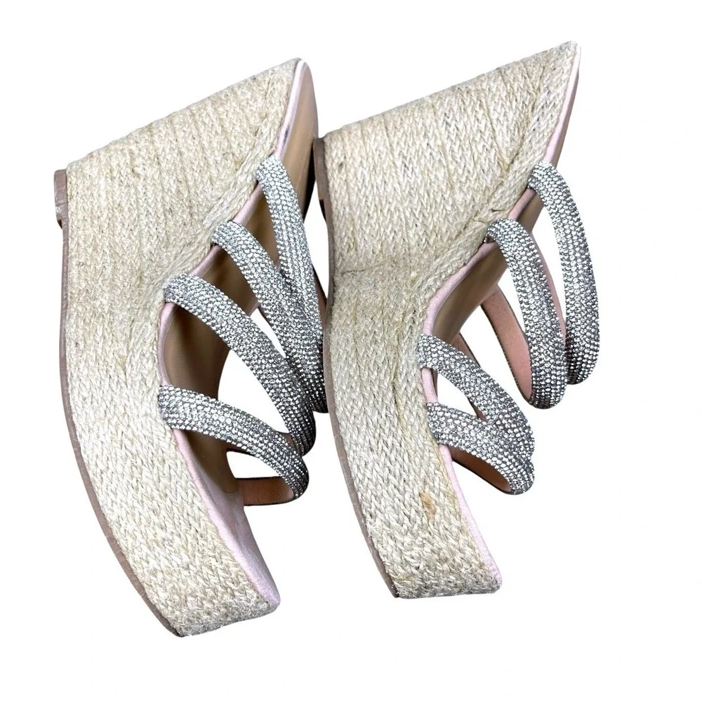 Truffle Collection Women Pink Rhinestone‎ Espadrille Wedge Sandals Size 9